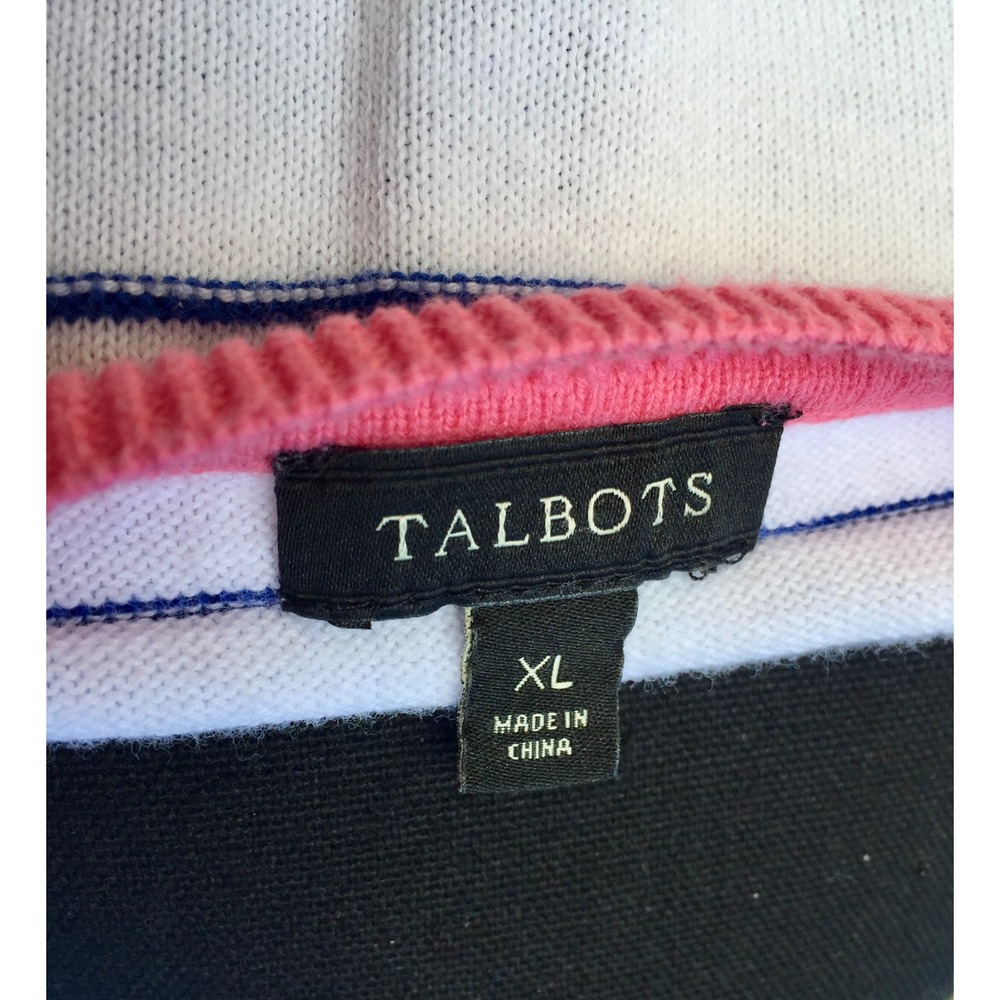 Talbots Womens XL Striped Sweater White Blue Pink Nautical Raglan Knit Top - Picture 3 of 5